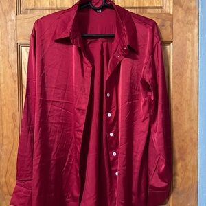 SHEIN Women's Red Button Down Shirt